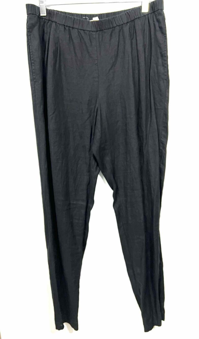Eileen Fisher Size M Black Solid Linen Designer Pants